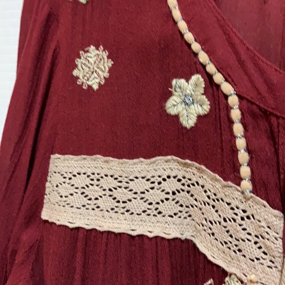 FREE PEOPLE TUNIC BOHO PEASANT SZ M BURG/CREME - Picture 4 of 10